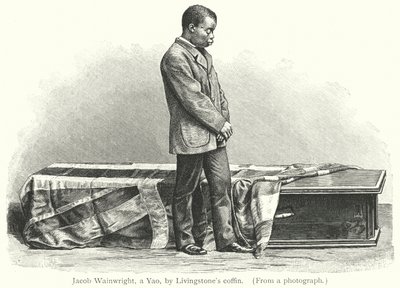 Jacob Wainwright, en Yao, ved Livingstones kiste (gravering) af European School
