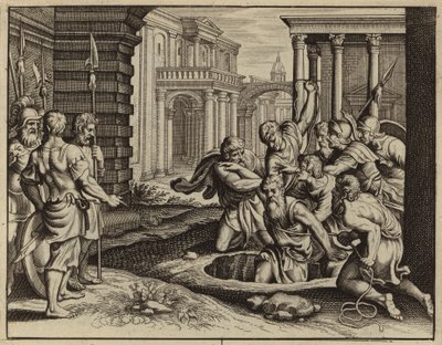 Jeremias kastet i en cisterne for at profetere Jerusalems ruin (gravering) af European School