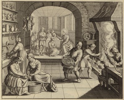 Jesus Kristus hjemme hos Martha og Maria (gravering) af European School