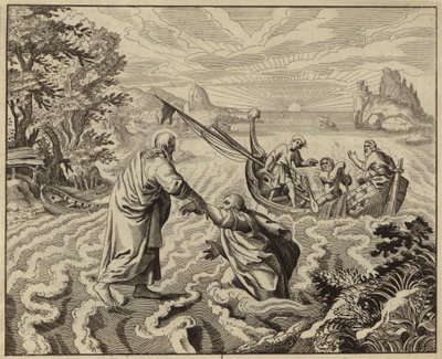 Jesus Kristus går på Genesaret Sø (gravering) af European School