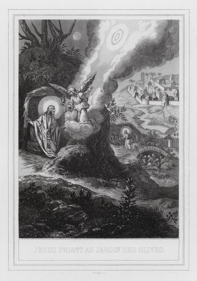 Jesus beder i Olivenhaven (gravering) af European School