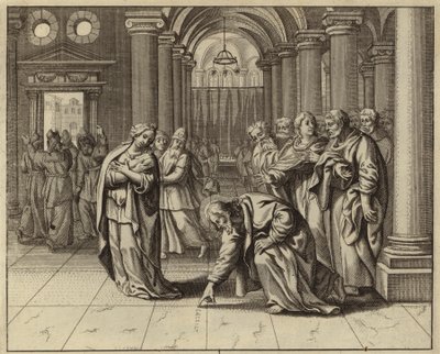 Jesus og kvinden taget i utroskab (gravering) af European School