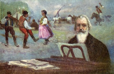 Johannes Brahms: Ungarske danse (farvelitografi) af European School