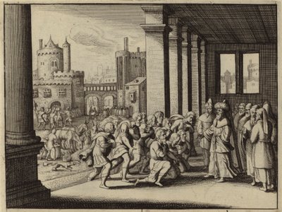 Joseph, som storvesir af Egypten, anklager sine halvbrødre for at være spioner (gravering) af European School