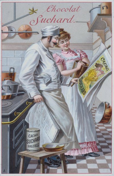 Køkkenscene, reklame for Suchard kakao (chromolitho) af European School