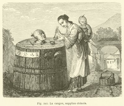 Cangue, kinesisk tortur (gravering) af European School