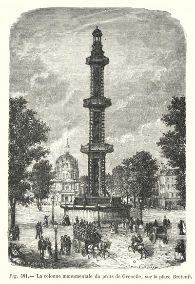Den monumentale søjle i Grenelle-brønden på Place Breteuil (gravering) af European School