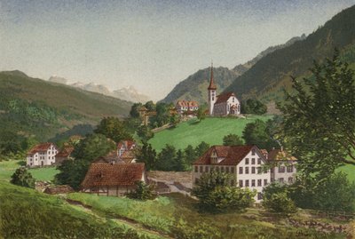 Vierwaldstättersee: Burglen (farve litho) af European School