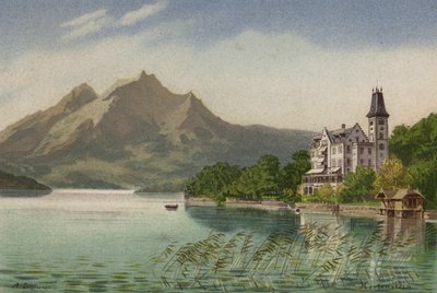 Vierwaldstättersee: Hertenstein (farve litho) af European School