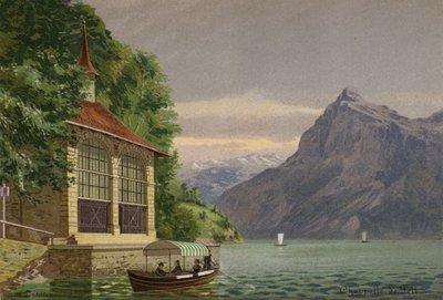 Lucerne-søen: Tells kapel (farvelitografi) af European School