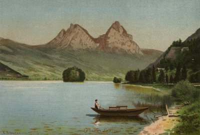 Lucerne-søen: Søen i Lowerz (farvelitografi) af European School