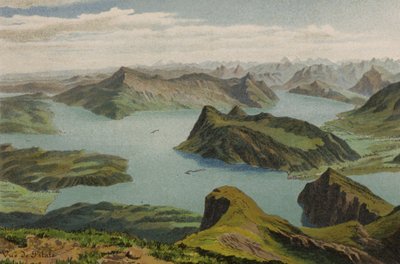Vierwaldstättersøen: Udsigt fra Pilatus (farve litho) af European School