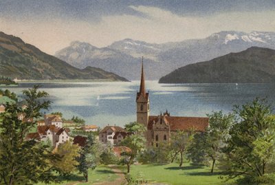 Vierwaldstättersee: Weggis (farve litho) af European School