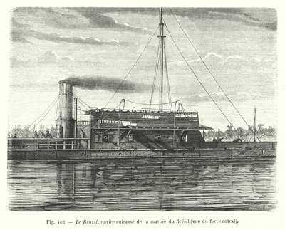 Le Brazil, brynje af den brasilianske flåde, set fra det centrale fort (gravering) af European School