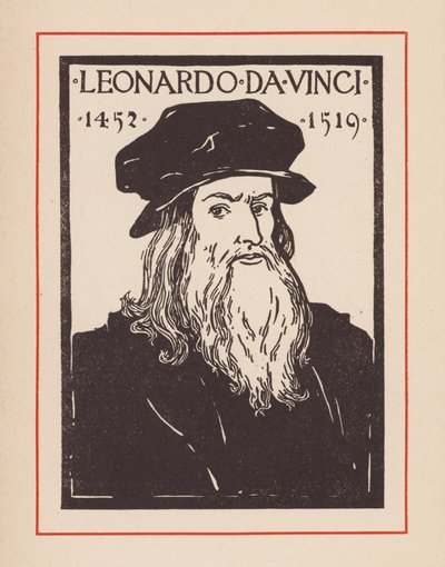 Leonardo da Vinci, italiensk renæssancepolymat (litografi) af European School