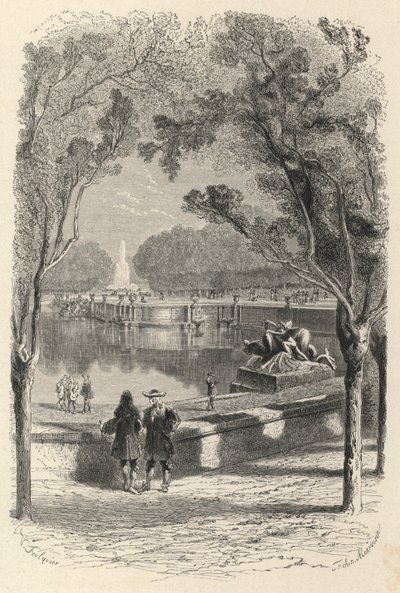 De høje terrasser i Versailles (gravering) af European School