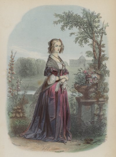 Louise af Orleans, Dronningkonsort af Leopold I, konge af belgierne (farvet gravering) af European School