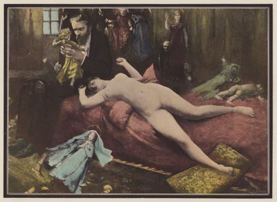 Mand med dukker (farve litho) af European School