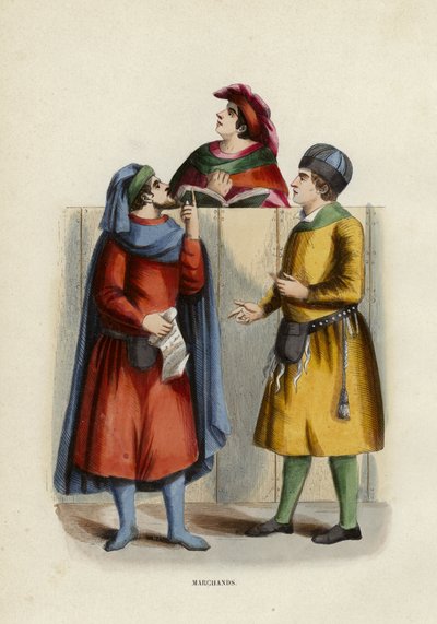 Marchands (farvet gravering) af European School