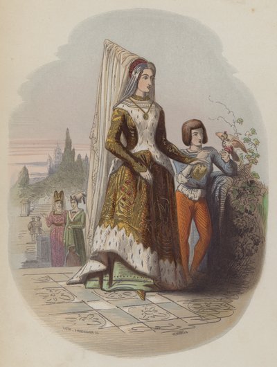 Maria af Bourgogne, første hustru til den fremtidige hellige romerske kejser Maximilian I (farvet gravering) af European School