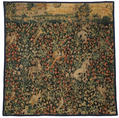 Mille fleurs gobelin fragment af dyr, fugle og landskab, ca. 1500 (uld) af European School
