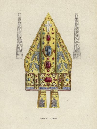 15th Century Mitre (farvet gravering) af European School