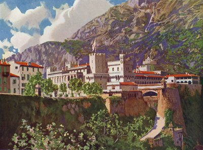 Monaco, fyrstens palads (farvelitografi) af European School