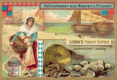 Muslinger og østers (chromolitho) af European School