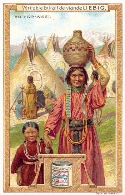 Indianerlandsby (chromolitho) af European School