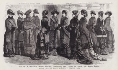 Nye vinterkapper, konfekt og visitter til damer og unge damer, modeller fra Les Grands Magasins du Louvre, Paris (kobberstik) af European School