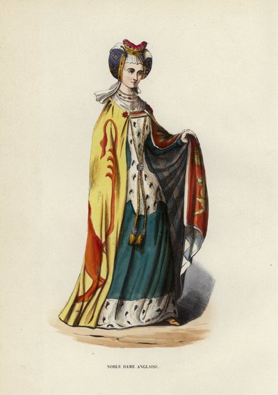 Noble Dame Anglaise (farvet gravering) af European School