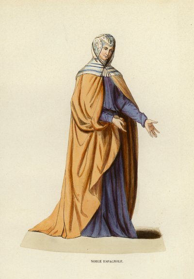 Noble Espagnole (farvet gravering) af European School