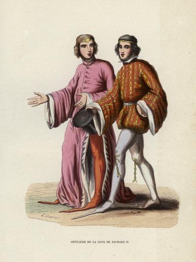 Officers of the Court of Richard II (farvet gravering) af European School
