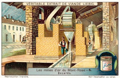 Malmmølle ved Monte Rosa guldminerne, Italien (chromolitho) af European School