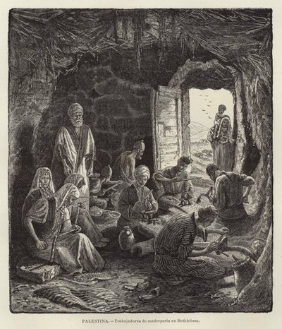 Palæstina, perlemorarbejdere i Betlehem af European School