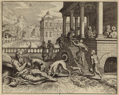 Lignelse om den rige mand og tiggeren Lazarus (stik) af European School