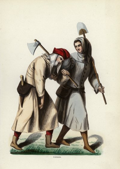 Paysans (farvet gravering) af European School