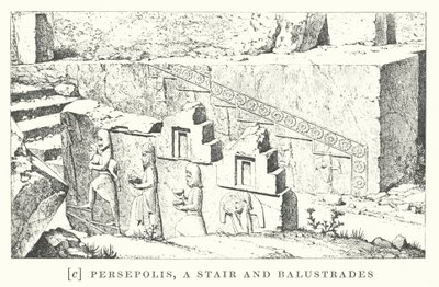 Persepolis, en trappe og balustrader (litografi) af European School