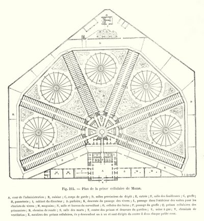 Kort over Mazas cellefængsel (gravering) af European School