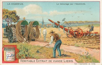 Pløjning, ved hjælp af elektricitet, Liebig-kort, begyndelsen af det 20. århundrede (chromo) af European School