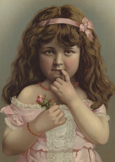 Portræt af en pige, der holder en blomst (farve litho) af European School