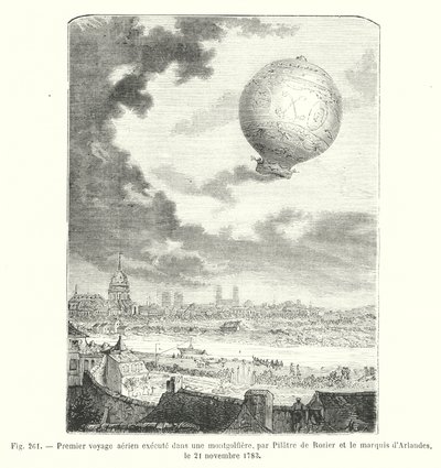 Første luftrejse i en luftballon, af Pilatre de Rozier og Marquis d