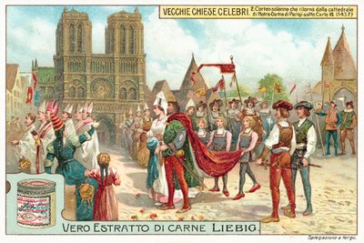 Procession forlader Notre Dame de Paris under Charles VII af Frankrigs regeringstid af European School