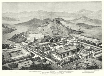 Genopbygning af det gamle Olympia, Grækenland (litho) af European School