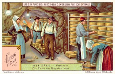Roquefort oste, der modnes i Frankrig (chromolitho) af European School