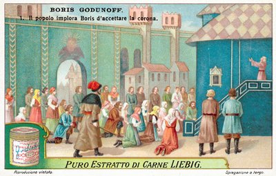 Scene fra Modest Mussorgskys opera Boris Godunov (chromolitho) af European School
