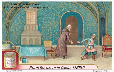 Scene fra Modest Mussorgskys opera Boris Godunov (chromolitho) af European School