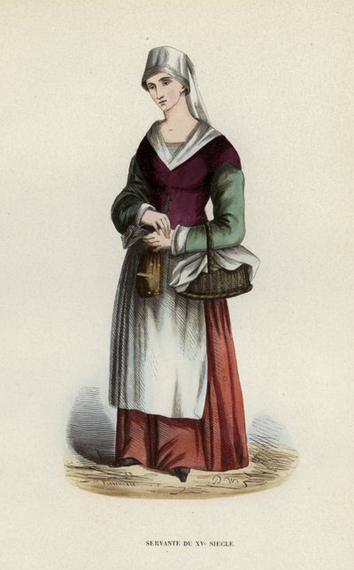 Tjener fra det 15. århundrede (farvet gravering) af European School