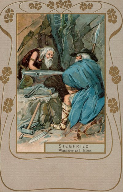 Siegfried, vandrer og mimer (farvelitografi) af European School