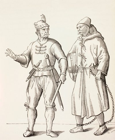 Sixteenth century Galley Soldier with a Galley Slave, c.1880dani af European School